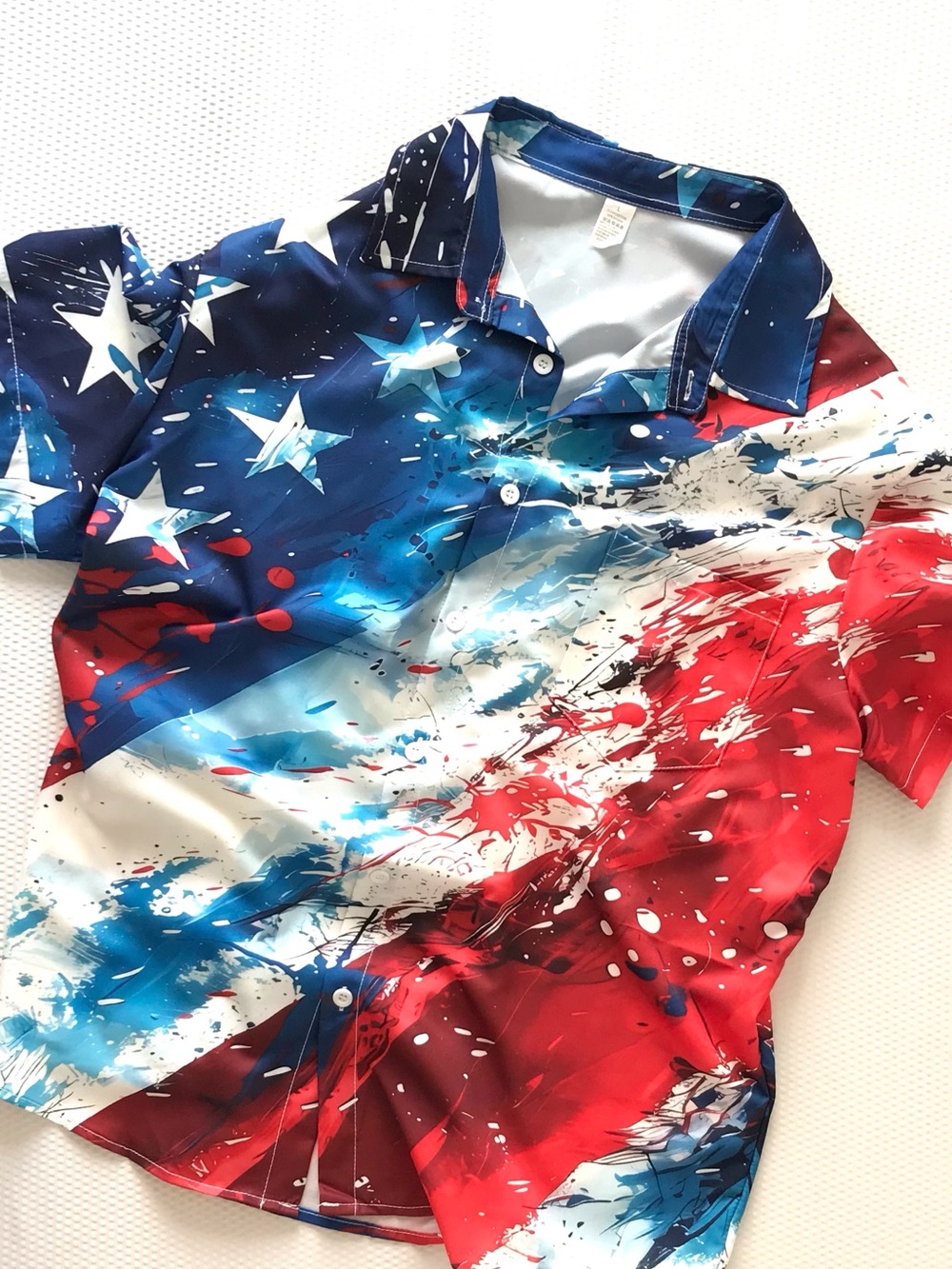 Vibrant Abstract USA Flag Button Up Shirt Mens Large NWOT